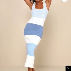 Striped Blue and White Sleeveless Dress